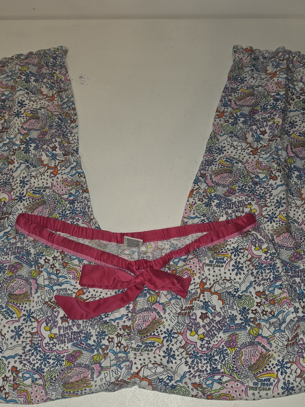 Victoria Secret Pink Floral-Print Sleep Pants with Fuchsia Tie